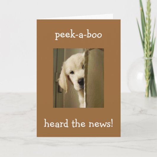 PUP ZEGT "PEEK-A-BOO" ADOPTIE GEFELICITEERD KAART (Voorkant)