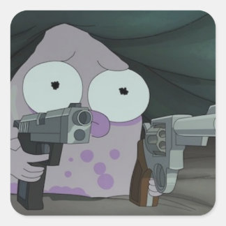 Pupa met twee pistolen vierkante sticker