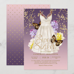 Puple Pink Gold Glitter Dress Rozen Sweet Sixteen Kaart