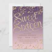 Puple Pink Gold Glitter Sweet Sixteen Kaart (Voorkant)