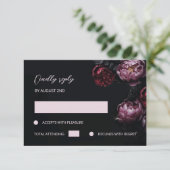 Puple Red 3D Flowers Black RSVP Kaartje (Staand voorkant)