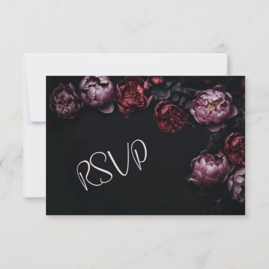 Puple Red 3D Flowers Black RSVP Kaartje (Achterkant)