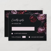 Puple Red 3D Flowers Black RSVP Kaartje (Voorkant / Achterkant)