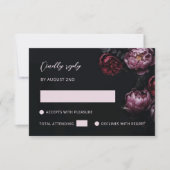 Puple Red 3D Flowers Black RSVP Kaartje (Voorkant)