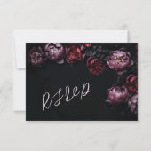 Puple Red 3D Flowers Black RSVP Kaartje (Achterkant)