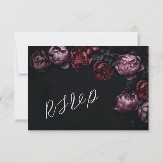 Puple Red 3D Flowers Black RSVP Kaartje (Achterkant)