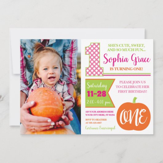 Pupmkin 1st Birthday-uitnodiging met foto Kaart (Voorkant)