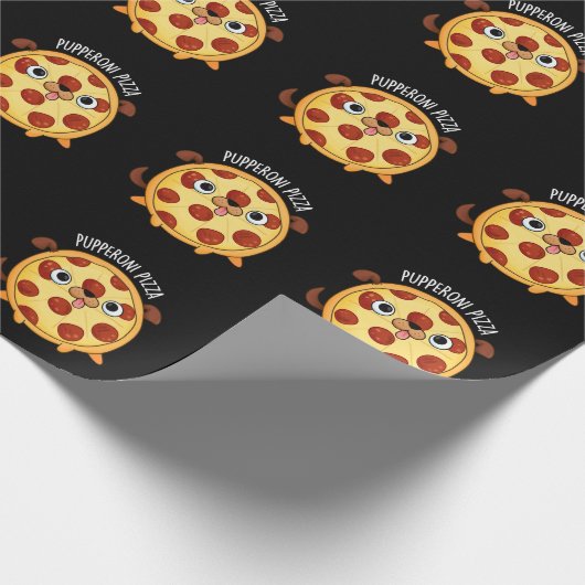 Pupperoni Pizza Grappige Pizza Pun Donker BG Cadeaupapier (Hoek)
