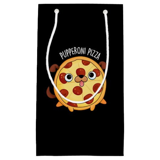 Pupperoni Pizza Grappige Pizza Pun Donker BG Klein Cadeauzakje (Voorkant)