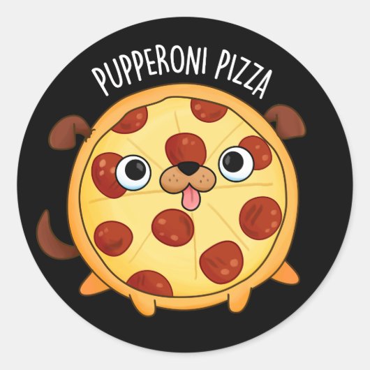 Pupperoni Pizza Grappige Pizza Pun Donker BG Ronde Sticker (Voorkant)