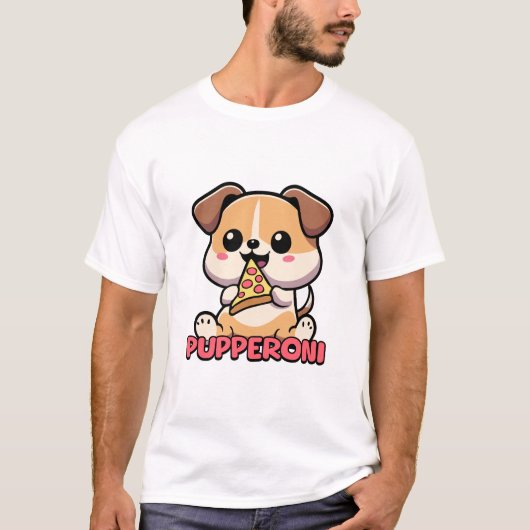 Pupperoni! Schattigee Pizza Dog Pun Cartoon T-shirt (Voorkant)