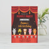 Puppet birthday party invitation kaart (Staand voorkant)