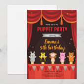 Puppet birthday party invitation kaart (Voorkant / Achterkant)