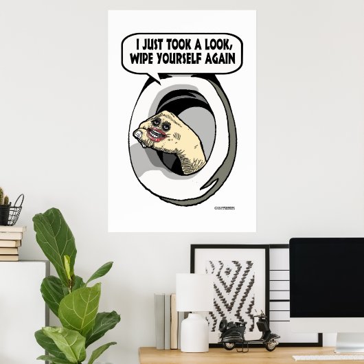 Puppet hand in toilet poster (Thuiskantoor)