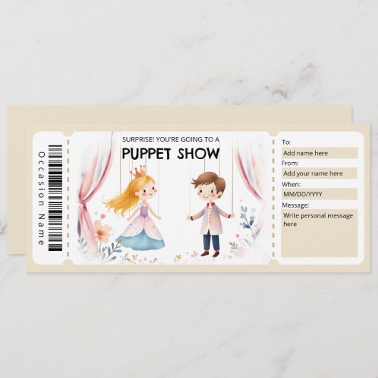Puppet Show Gift Certificate Kaart (Voorkant / Achterkant)