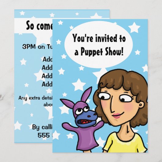 Puppet show Party Invitation Kaart (Voorkant / Achterkant)