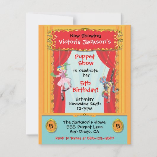 Puppet Show Party Invitation Kaart (Voorkant)