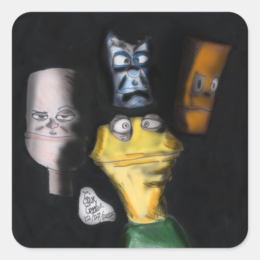 Puppets in the dark ( Erica Crooks puppet art ) Vierkante Sticker (Voorkant)
