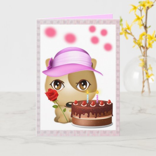 Puppie Birthday Kaart (Gele Bloem)