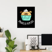 Puppie puppy Cupcake Pun Dark BG Poster (Thuiskantoor)