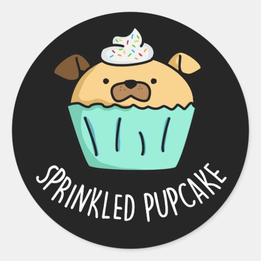 Puppie puppy Cupcake Pun Dark BG Ronde Sticker (Voorkant)