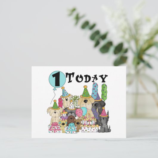 Puppies 1e Verjaardags Bash Tshirts en geschenken Briefkaart (Staand voorkant)