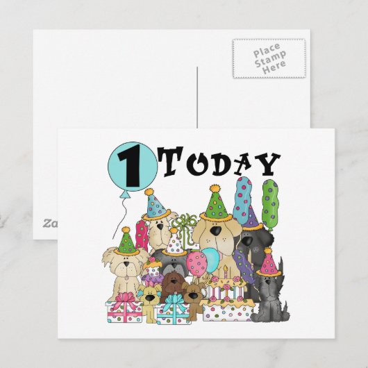 Puppies 1e Verjaardags Bash Tshirts en geschenken Briefkaart (Voorkant / Achterkant)