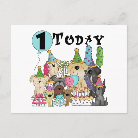 Puppies 1e Verjaardags Bash Tshirts en geschenken Briefkaart (Voorkant)