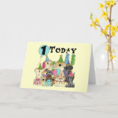 Puppies 1e Verjaardags Bash Tshirts en geschenken Kaart (Gele Bloem)