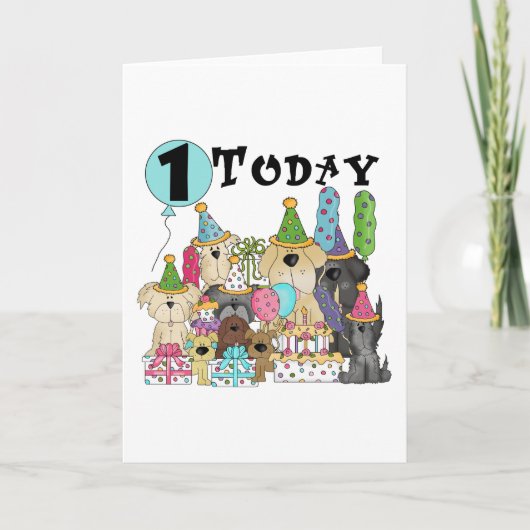 Puppies 1e Verjaardags Bash Tshirts en geschenken Kaart (Voorkant)