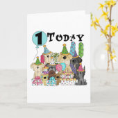 Puppies 1e Verjaardags Bash Tshirts en geschenken Kaart (Gele Bloem)