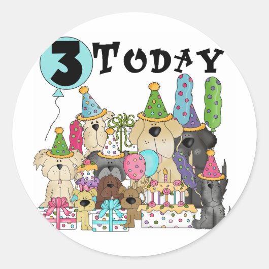 Puppies 3e Verjaardags Bash Tshirts en geschenken Ronde Sticker (Voorkant)