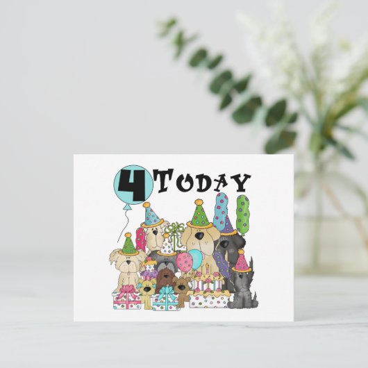 Puppies 4th Birthday Bash Tshirts en geschenken Briefkaart (Staand voorkant)