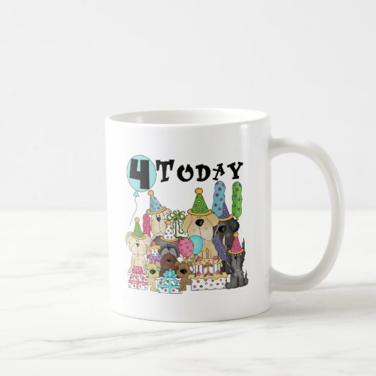 Puppies 4th Birthday Bash Tshirts en geschenken Koffiemok (Rechts)