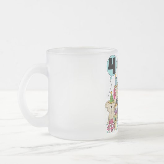 Puppies 4th Birthday Bash Tshirts en geschenken Matglas Koffiemok (Links)