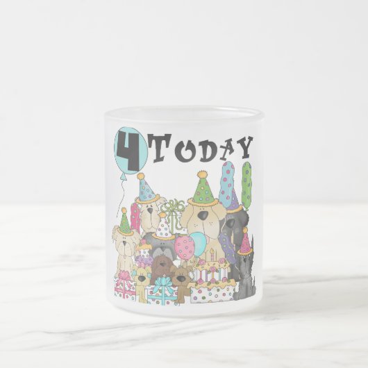 Puppies 4th Birthday Bash Tshirts en geschenken Matglas Koffiemok (Center)