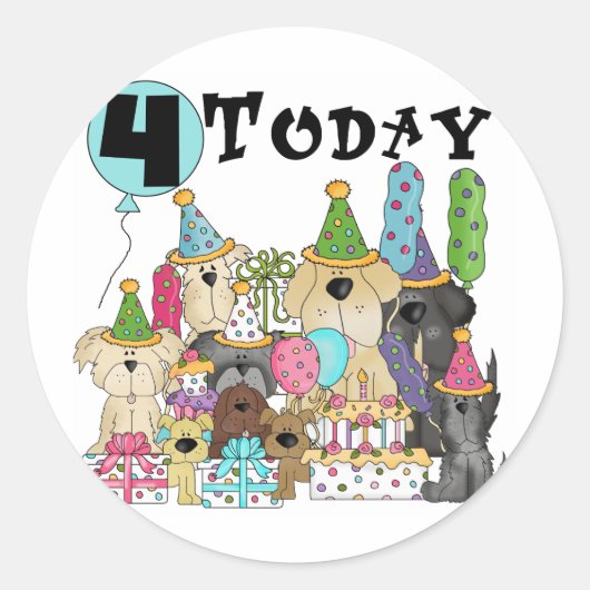 Puppies 4th Birthday Bash Tshirts en geschenken Ronde Sticker (Voorkant)