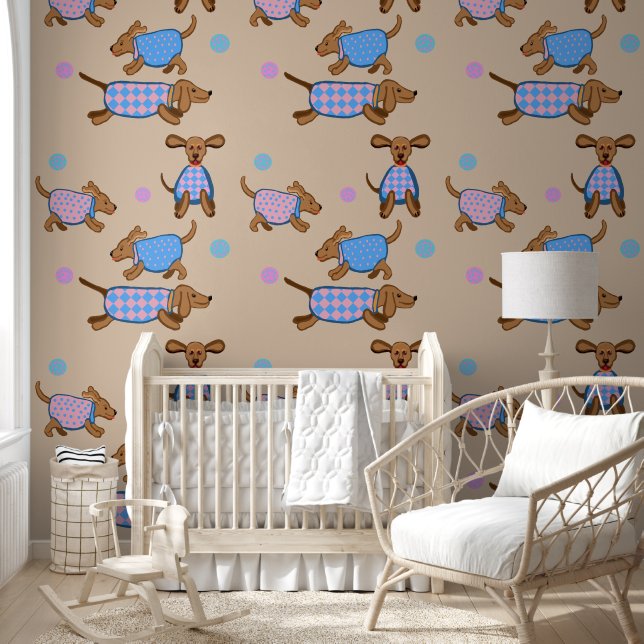 Puppies achtervolging ballen kinderkamer Wallpaper Behang (Kinderen)