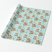 Puppies and Butterflies on Blue Cadeaupapier (Uitgerold)