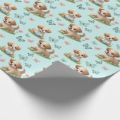 Puppies and Butterflies on Blue Cadeaupapier (Hoek)