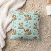 Puppies and Butterflies on Blue Kussen (Deken)