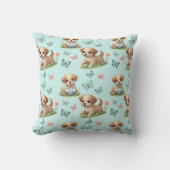 Puppies and Butterflies on Blue Kussen (Voorkant)