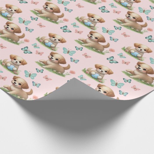 Puppies and Butterflies Pattern Baby Bib Cadeaupapier (Hoek)