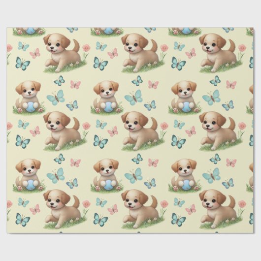 Puppies and Butterflies Pattern Baby Cadeaupapier (Vlak)