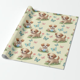 Puppies and Butterflies Pattern Baby Cadeaupapier