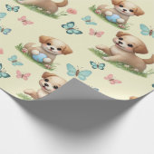 Puppies and Butterflies Pattern Baby Cadeaupapier (Hoek)