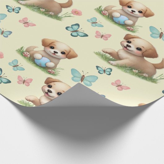 Puppies and Butterflies Pattern Baby Cadeaupapier (Hoek)