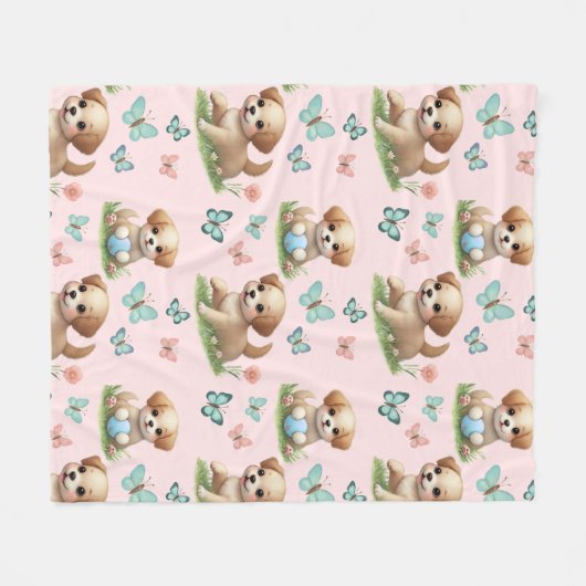 Puppies and Butterflies Pattern Blanket Fleece Deken (Voorkant (Horizontaal))