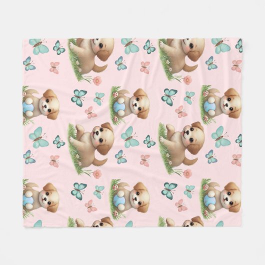 Puppies and Butterflies Pattern Blanket Fleece Deken (Voorkant (Horizontaal))