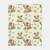 Puppies and Butterflies Watercolor Pastel Fleece Deken (Voorkant)